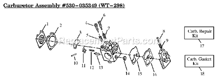 Page B Diagram and Parts List for HP28P  Weed Eater Trimmer